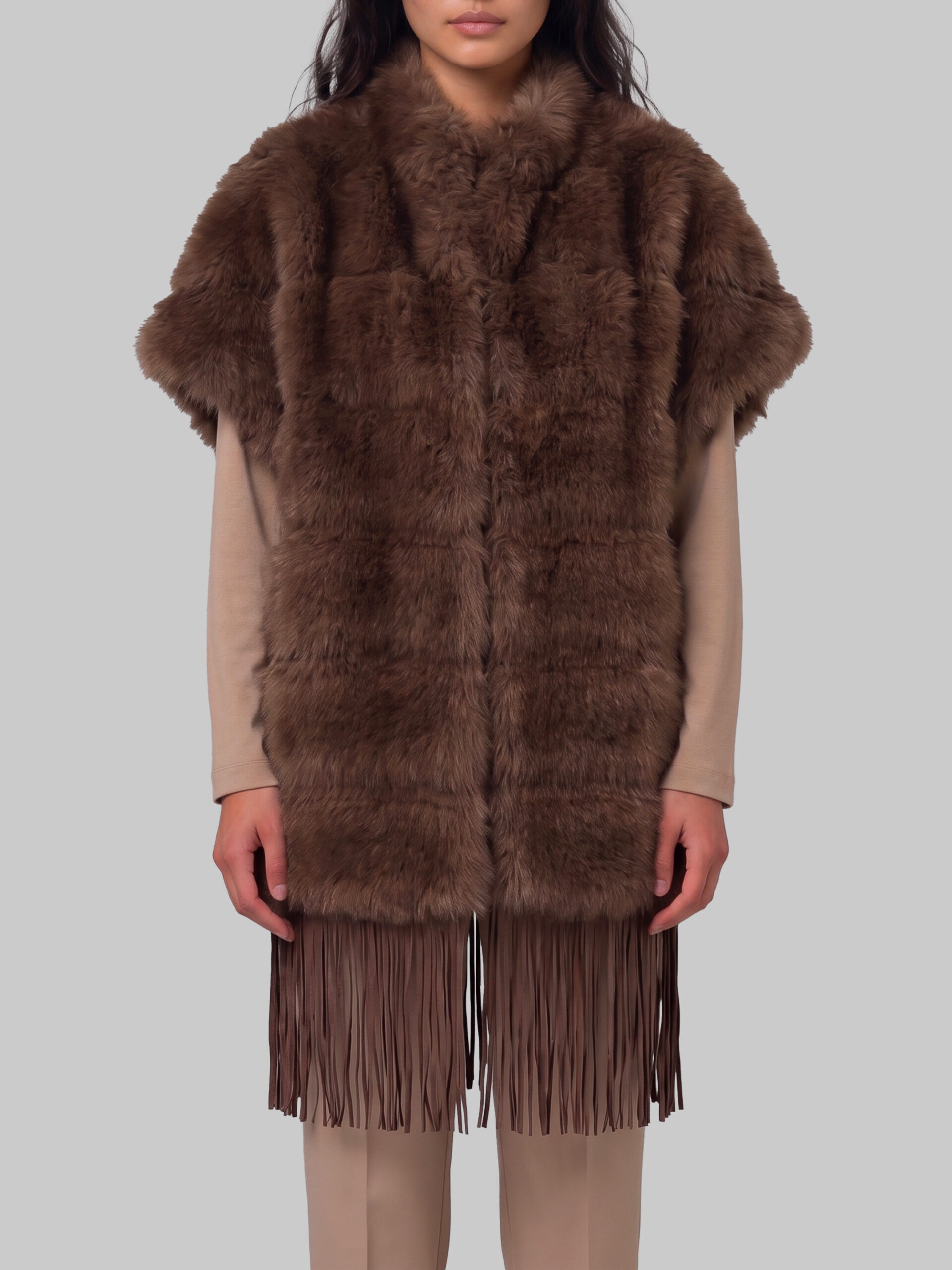 Uncommon Faux fur cape with fringe