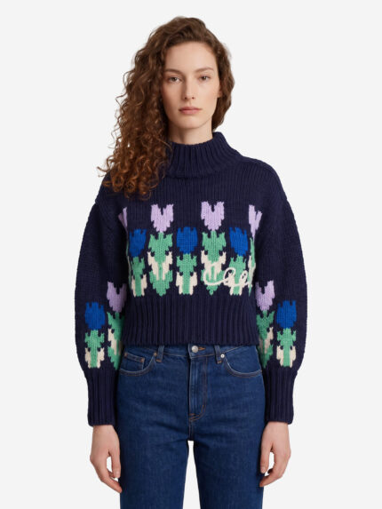 Chloe Cropped wool knit sweater with logo and turtleneck