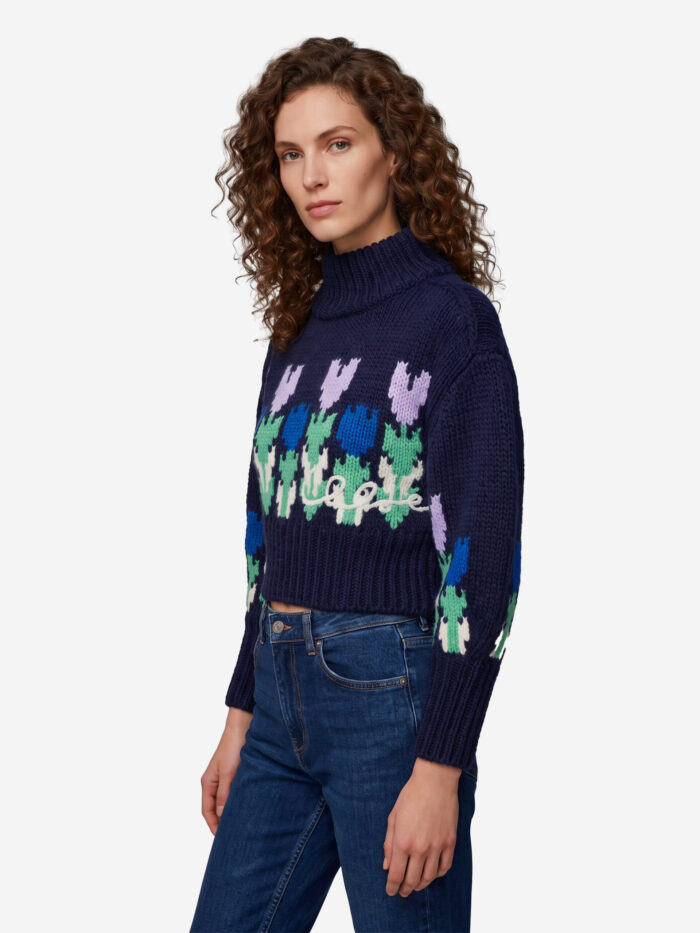 Chloe Cropped wool knit sweater with logo and turtleneck