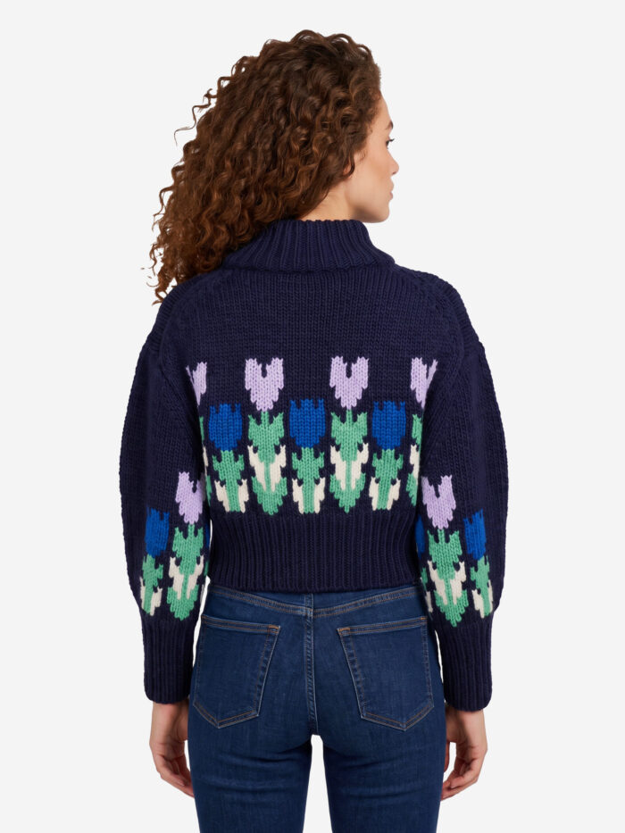 Chloe Cropped wool knit sweater with logo and turtleneck