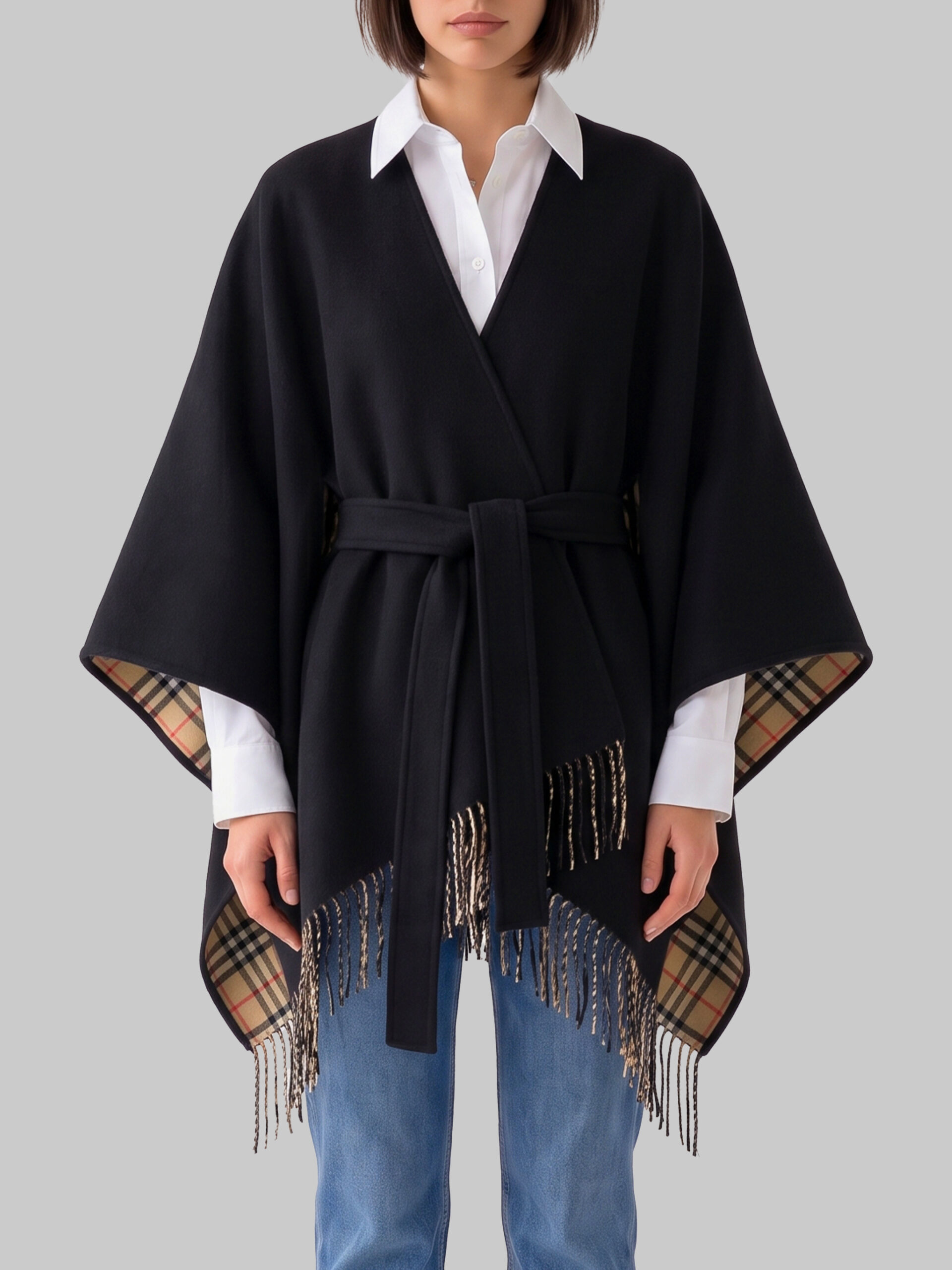 Burberry Tay cape with fringe