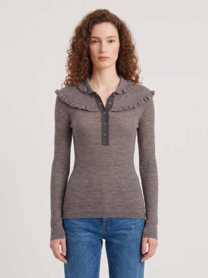 Chloe Slim-fit Henley shirt in ultra-thin wool knit