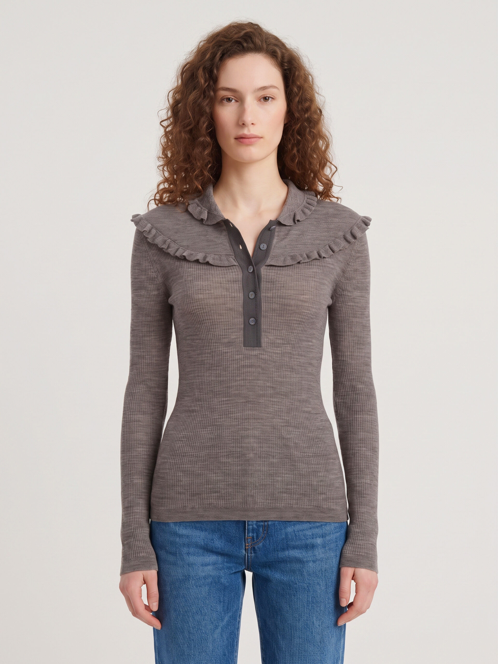 Chloe Slim-fit Henley shirt in ultra-thin wool knit