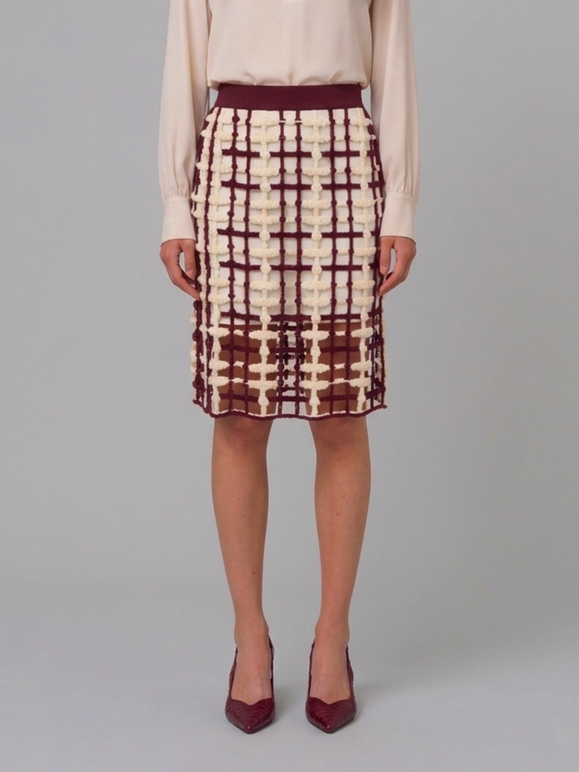 Sutton New York Burgundy mesh midi skirt