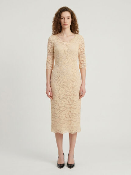 Sutton New York White lace midi sheath dress