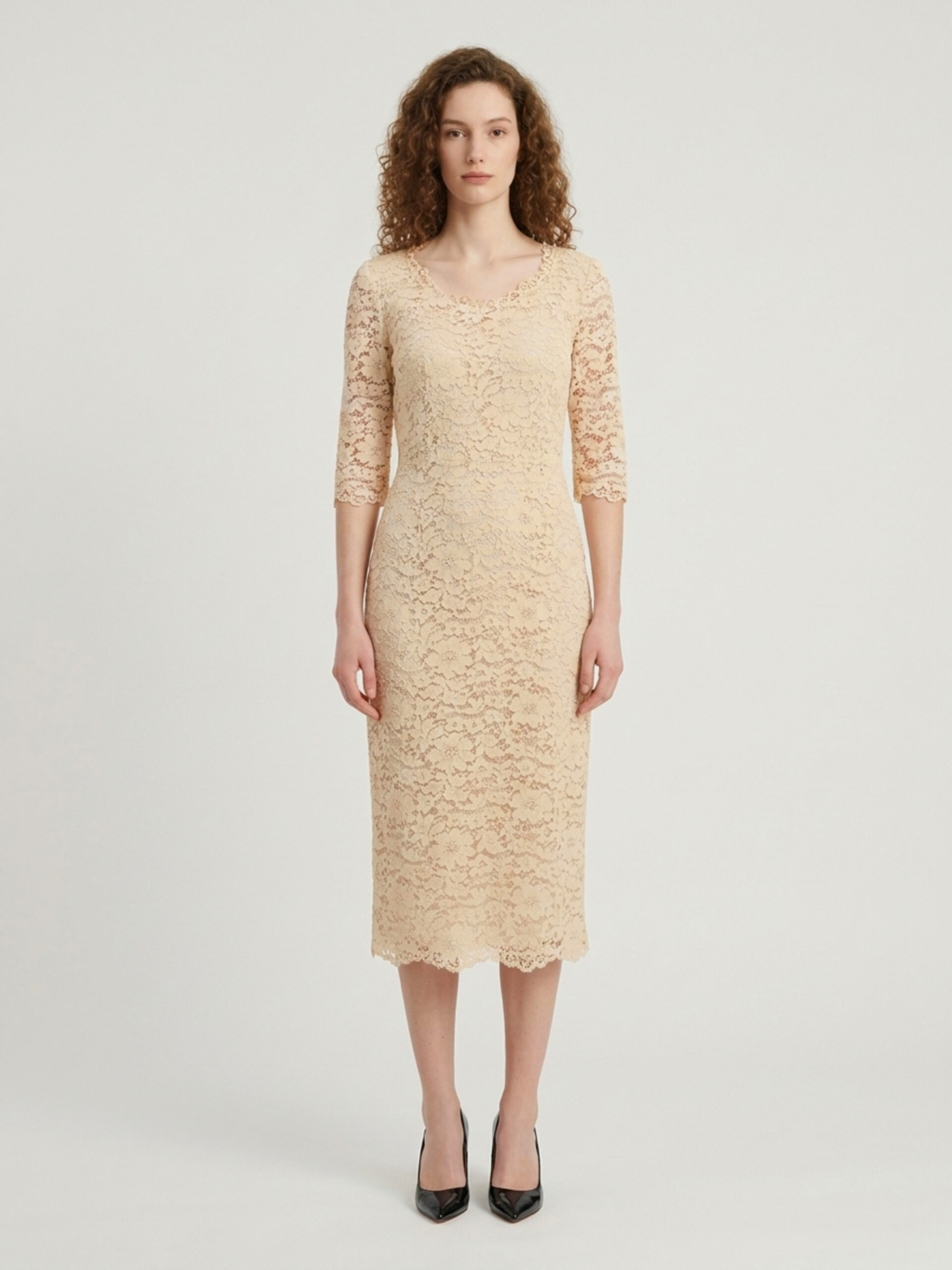 Sutton New York White lace midi sheath dress