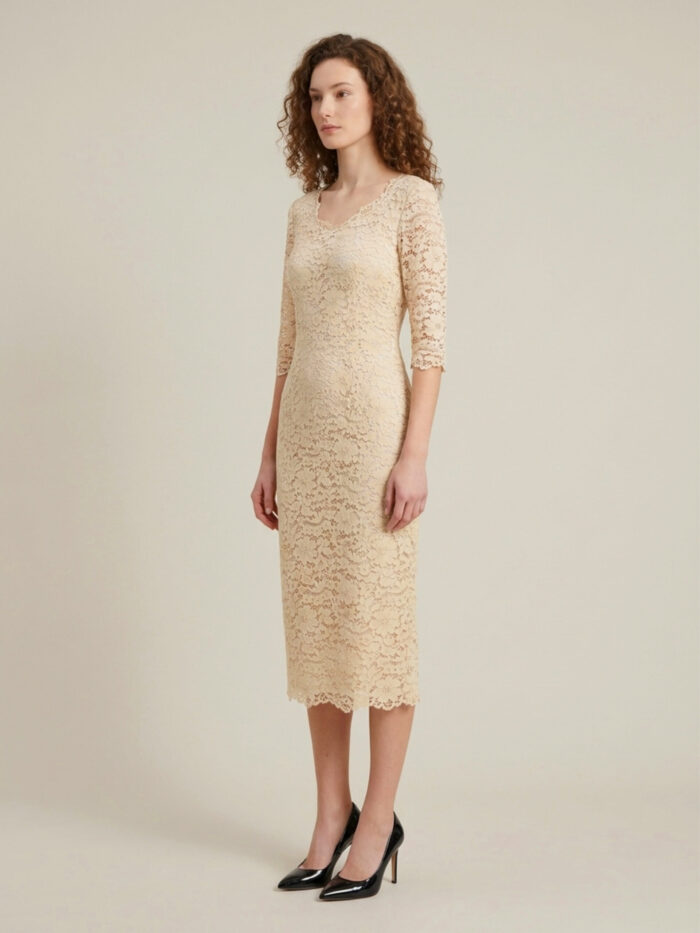 Sutton New York White lace midi sheath dress