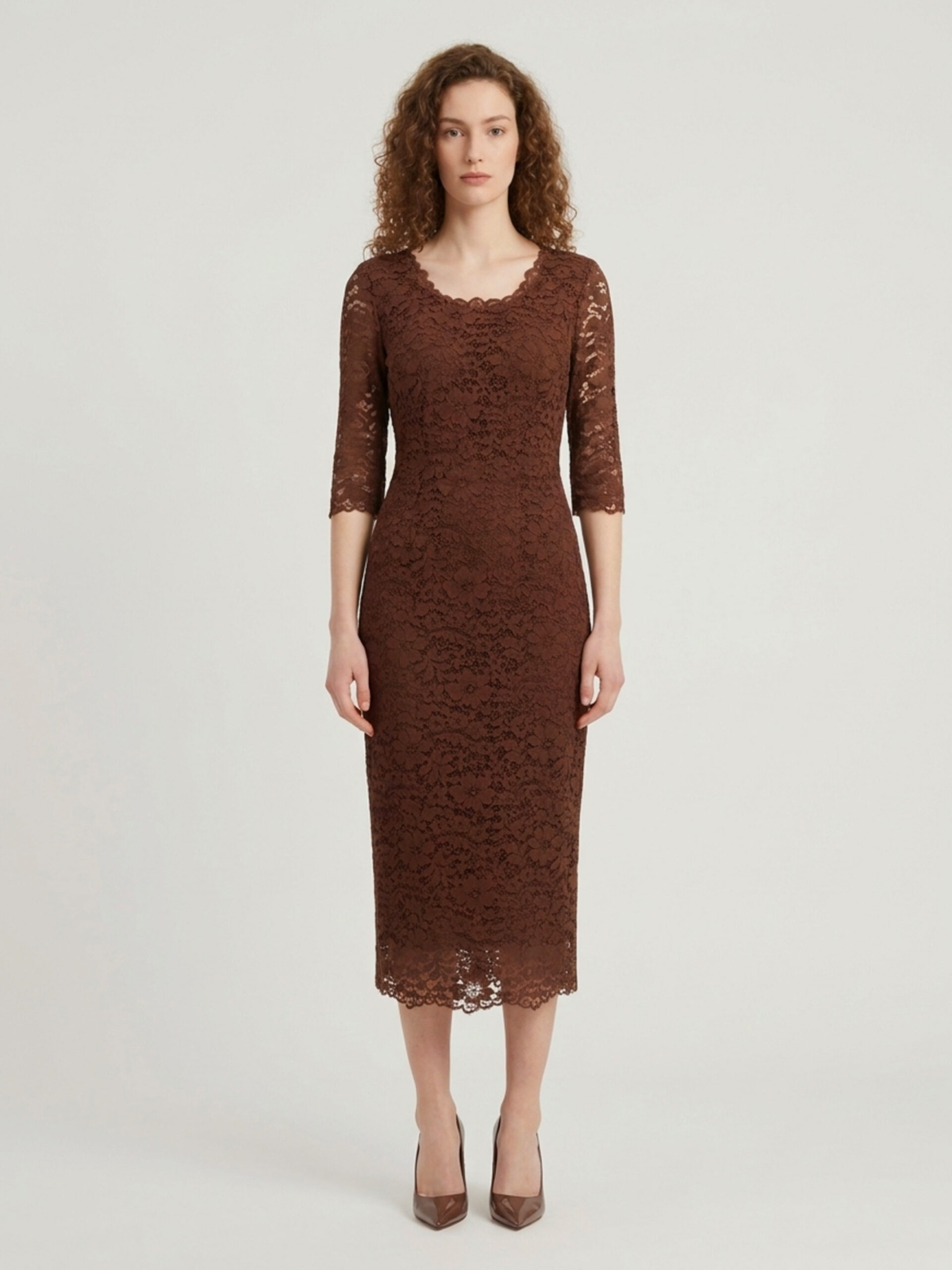 Sutton New York Brown lace midi sheath dress