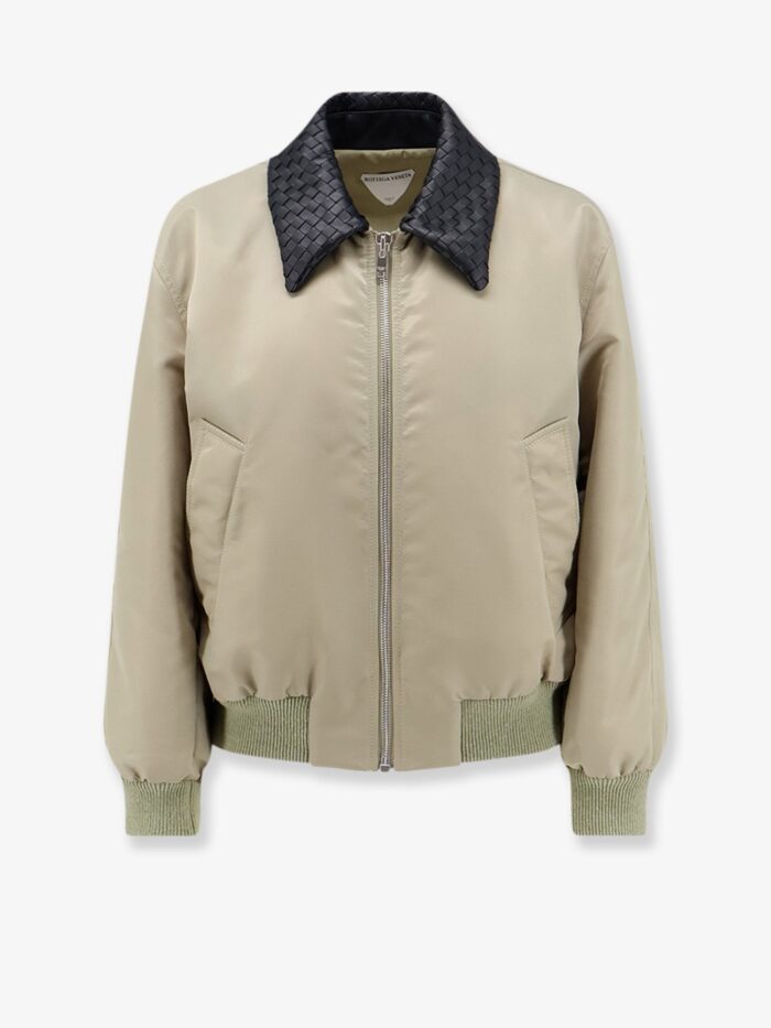 bottega veneta nylon blouson with intrecciato leather collar Bottega Veneta Nylon Blouson With Intrecciato Leather Collar