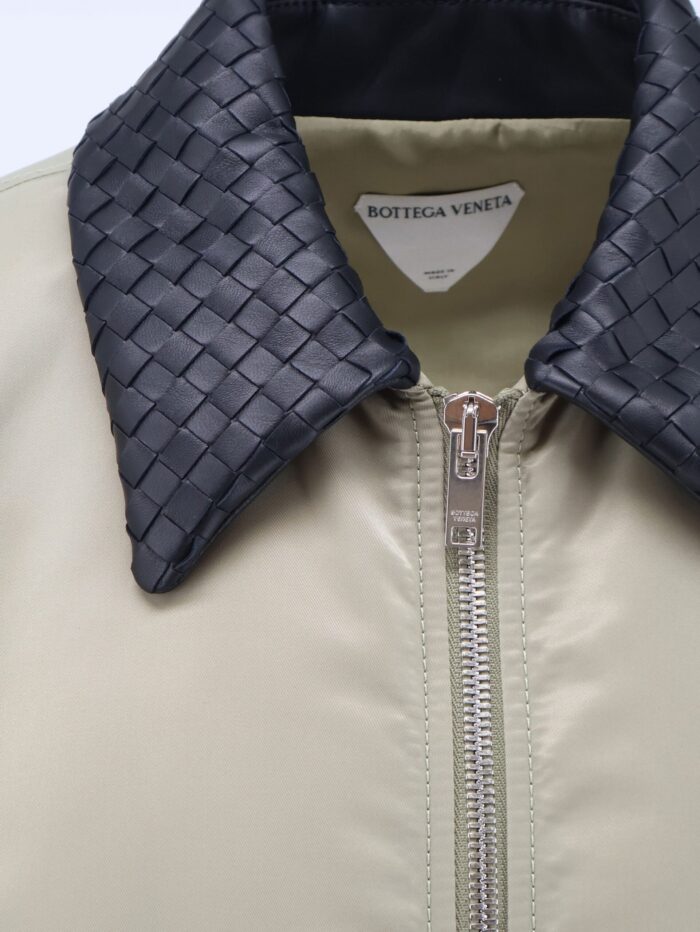 Bottega Veneta Nylon Blouson With Intrecciato Leather Collar
