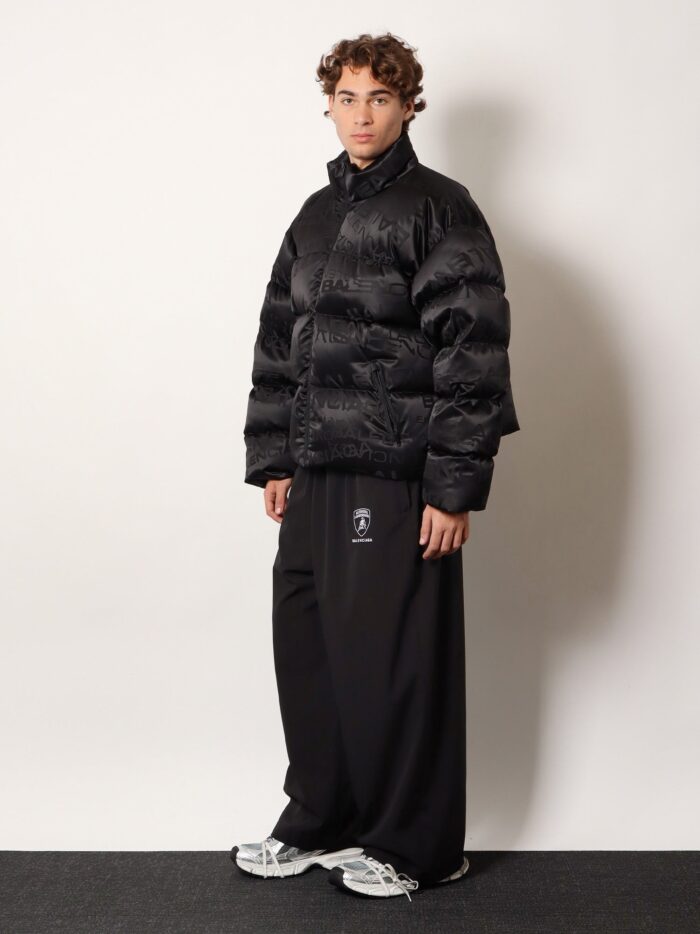 Balenciaga Nylon Down Jacket With All-over Lettering Logo