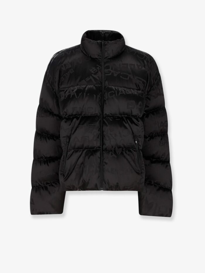 balenciaga nylon down jacket with all over lettering logo Balenciaga Nylon Down Jacket With All-over Lettering Logo