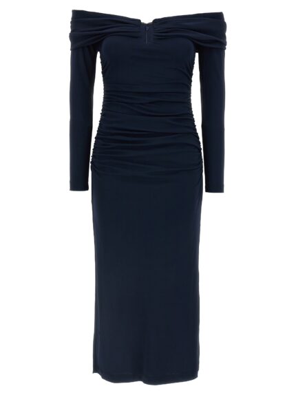 CAROLINA HERRERA 'Off-Shoulder 3/4 SLV Ruched Midi' Dress