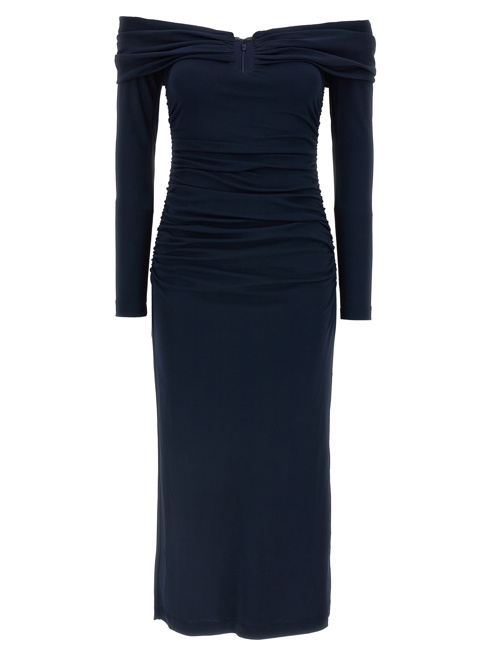 CAROLINA HERRERA 'Off-Shoulder 3/4 SLV Ruched Midi' Dress