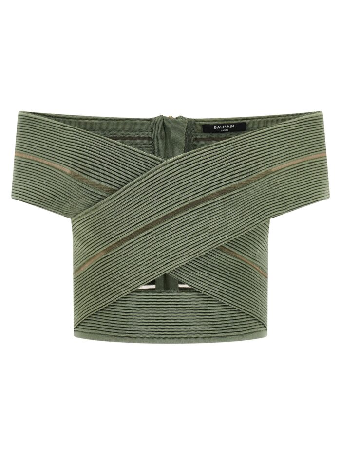 balmain off the shoulder crop top Balmain Off-the-shoulder Crop Top
