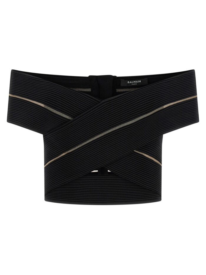 balmain off the shoulder crop top Balmain Off-the-shoulder Crop Top