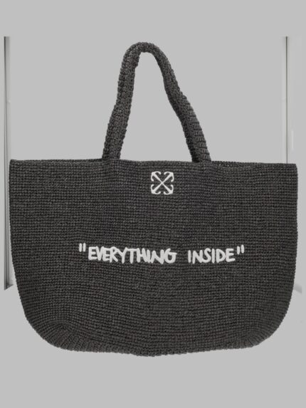 Off-white BORSA TOTE IN RAFIA CON RICAMO