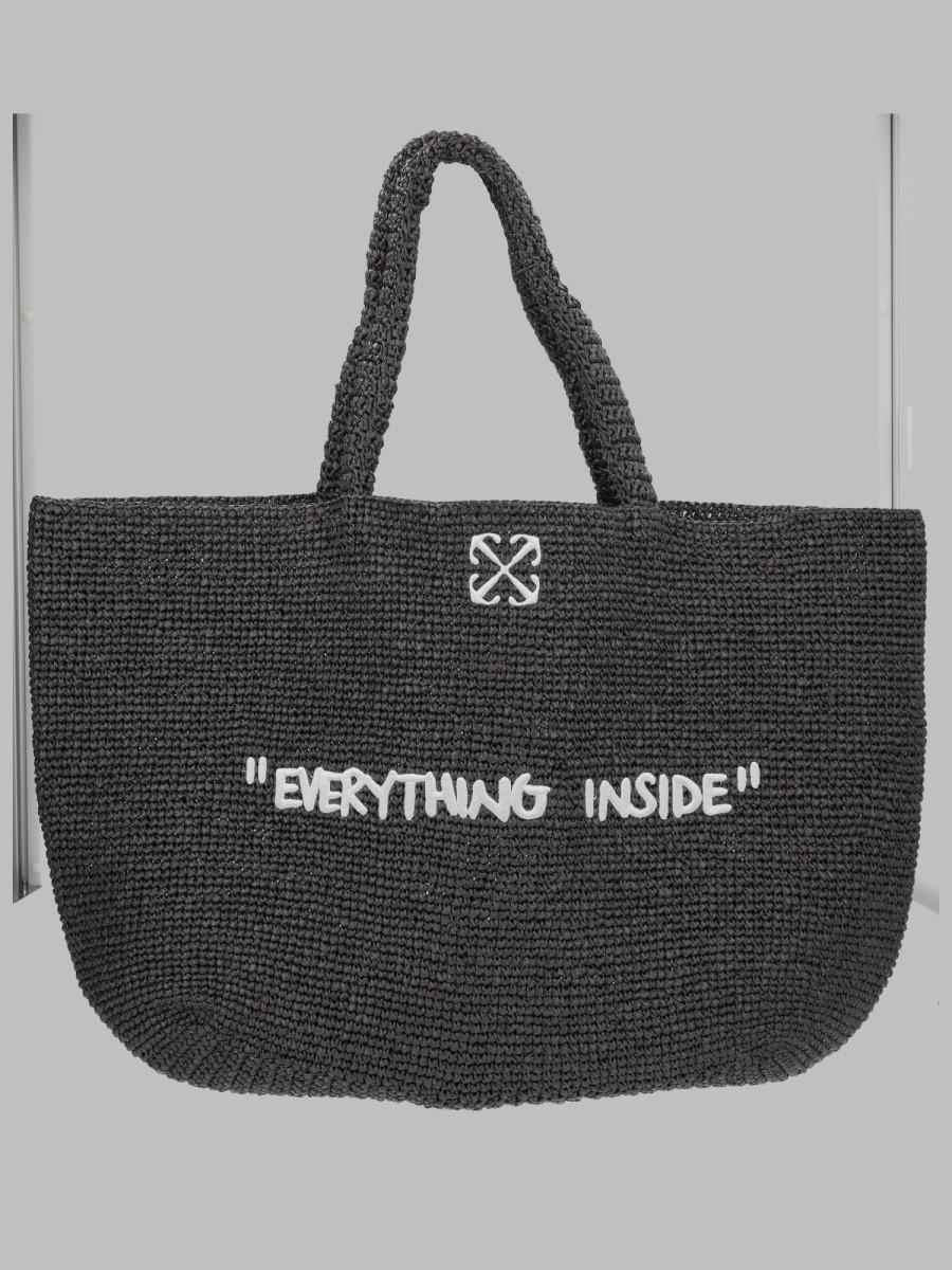 Off-white BORSA TOTE IN RAFIA CON RICAMO
