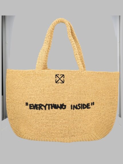 Off-white BORSA TOTE IN RAFIA CON RICAMO