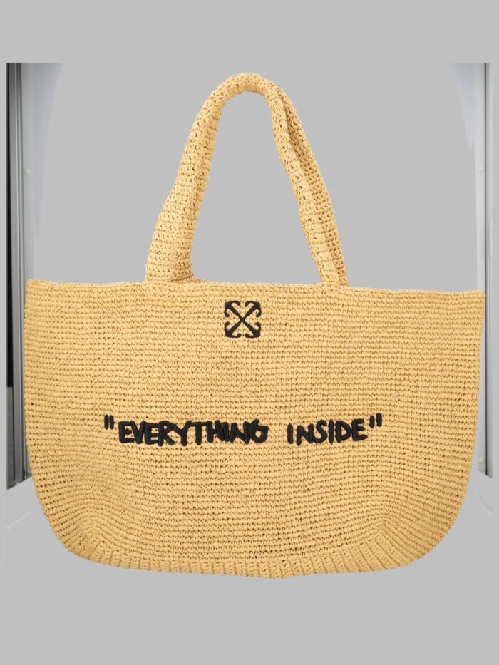 Off-white BORSA TOTE IN RAFIA CON RICAMO