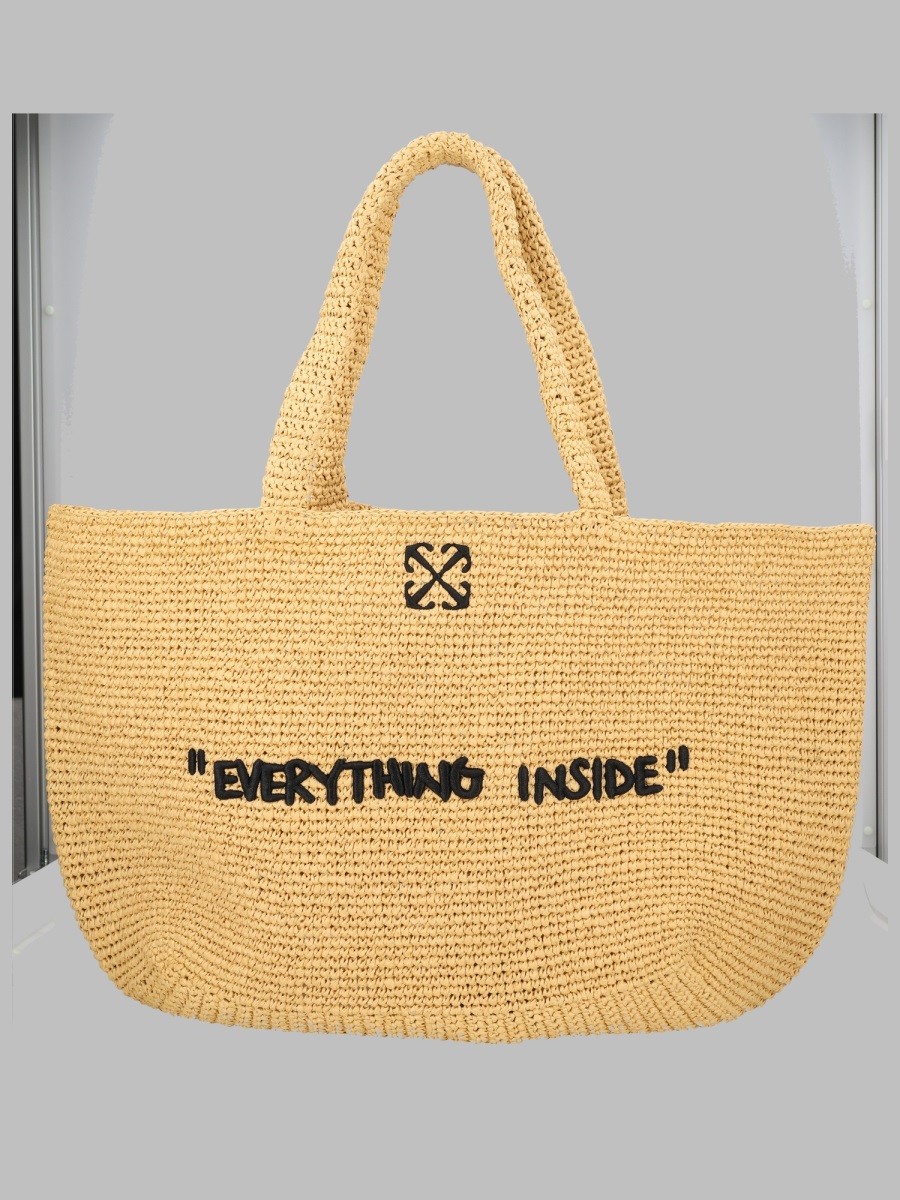 Off-white BORSA TOTE IN RAFIA CON RICAMO