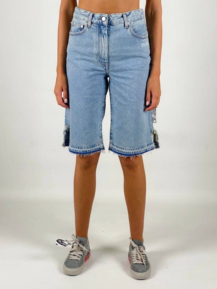 Off White Denim Knee-Length Shorts