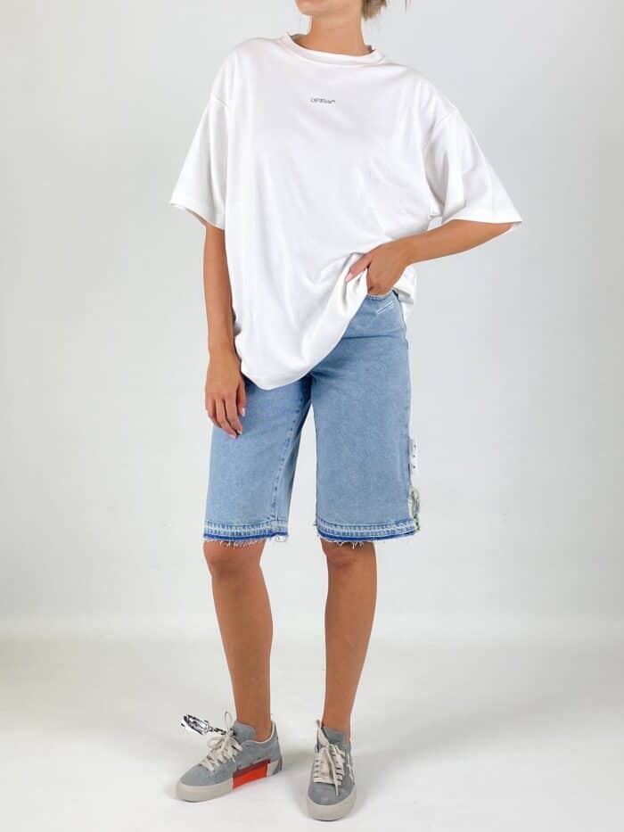 Off White Denim Knee-Length Shorts