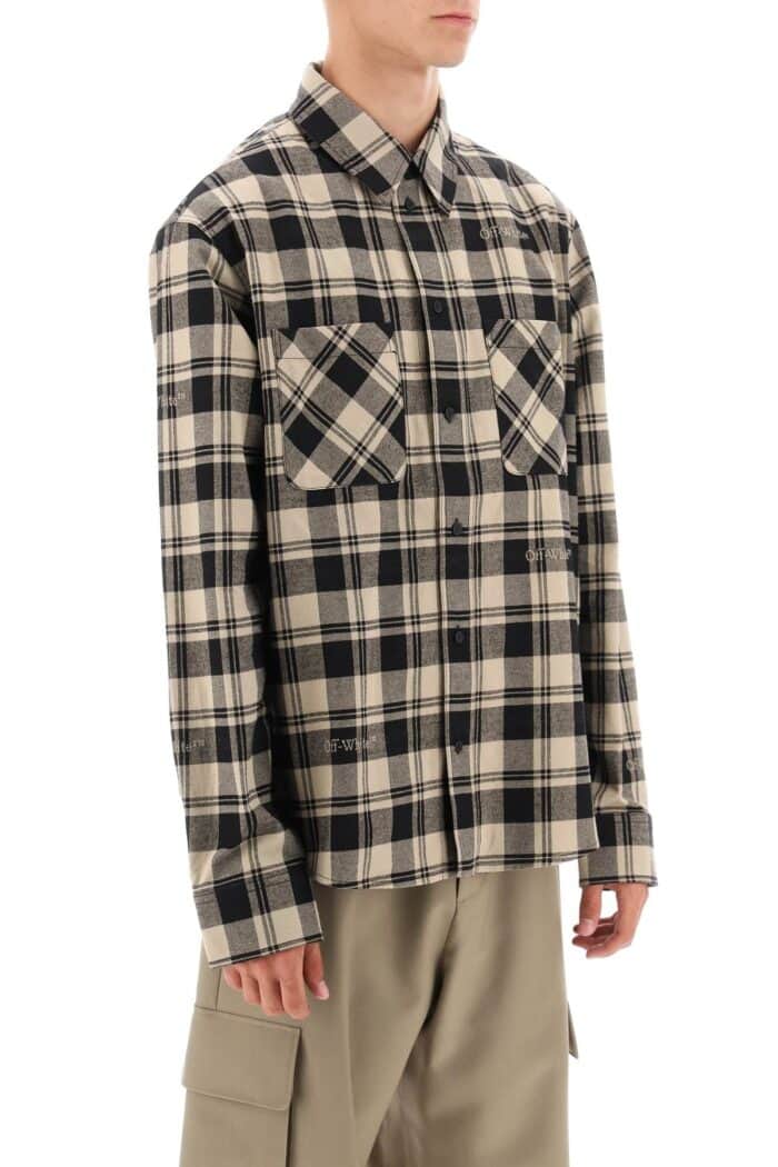 Off-white Flannel Shirt With Logoed Check Motif