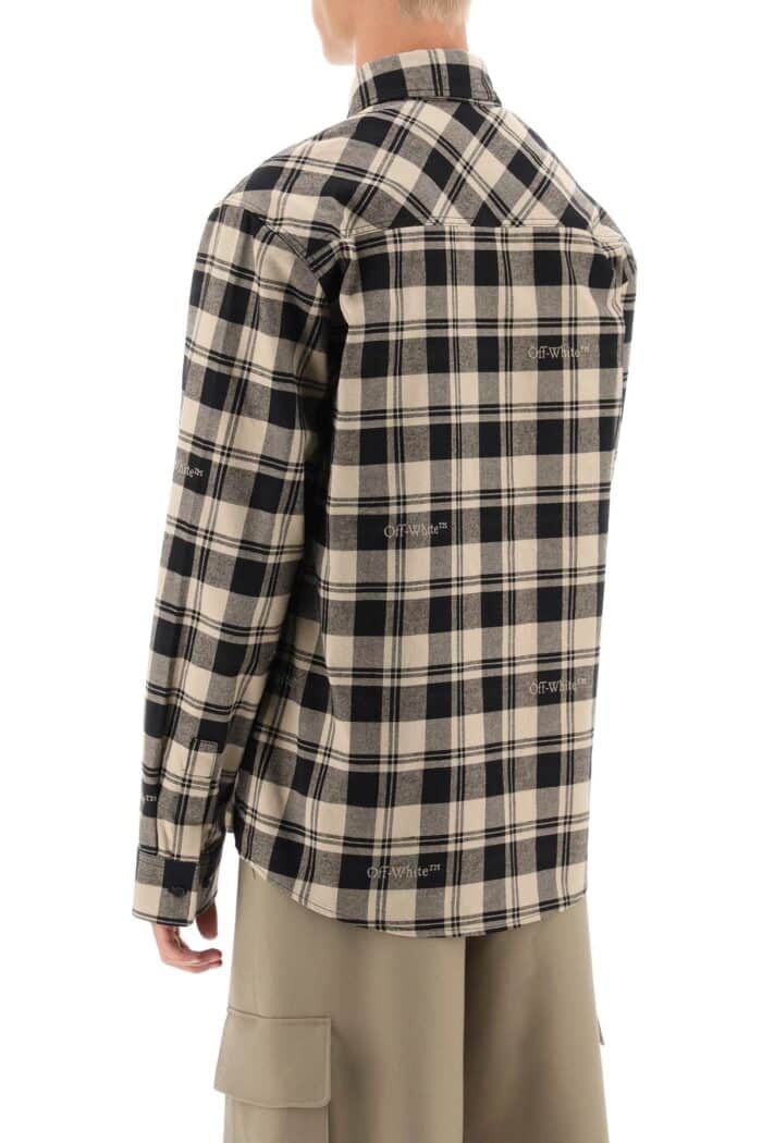 Off-white Flannel Shirt With Logoed Check Motif