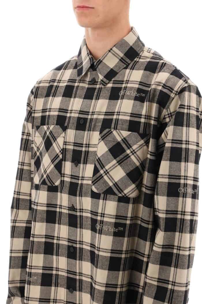 Off-white Flannel Shirt With Logoed Check Motif