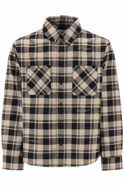 Off-white Flannel Shirt With Logoed Check Motif