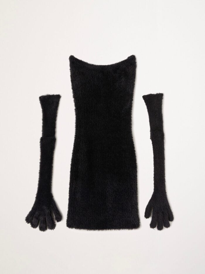 Off White Fuzzy Gloves Mini Dress