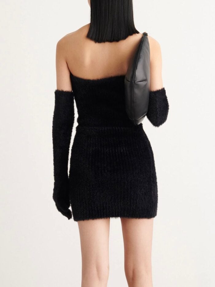 Off White Fuzzy Gloves Mini Dress