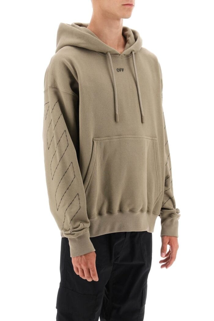 Off-white Hoodie With Topstitched Motifs