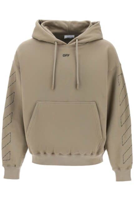 Off-white Hoodie With Topstitched Motifs