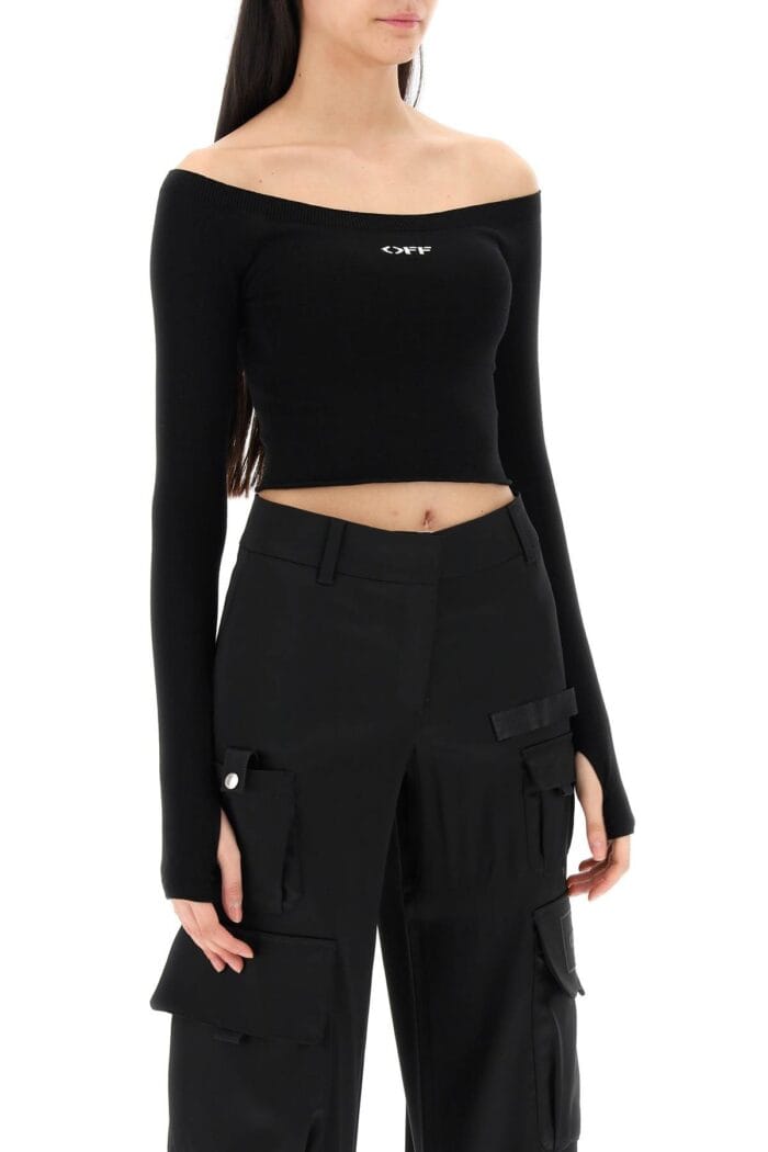 OFF-WHITE Knitted Off-shoulder Cropped Top