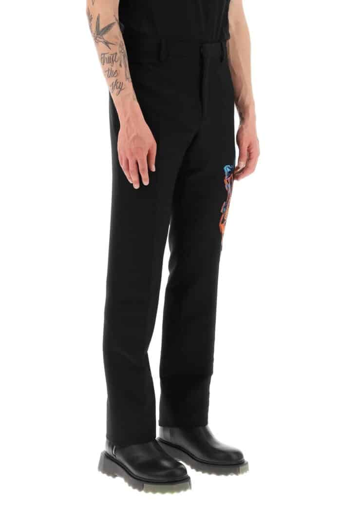 Off-white Slim Pants With Graffiti Patch