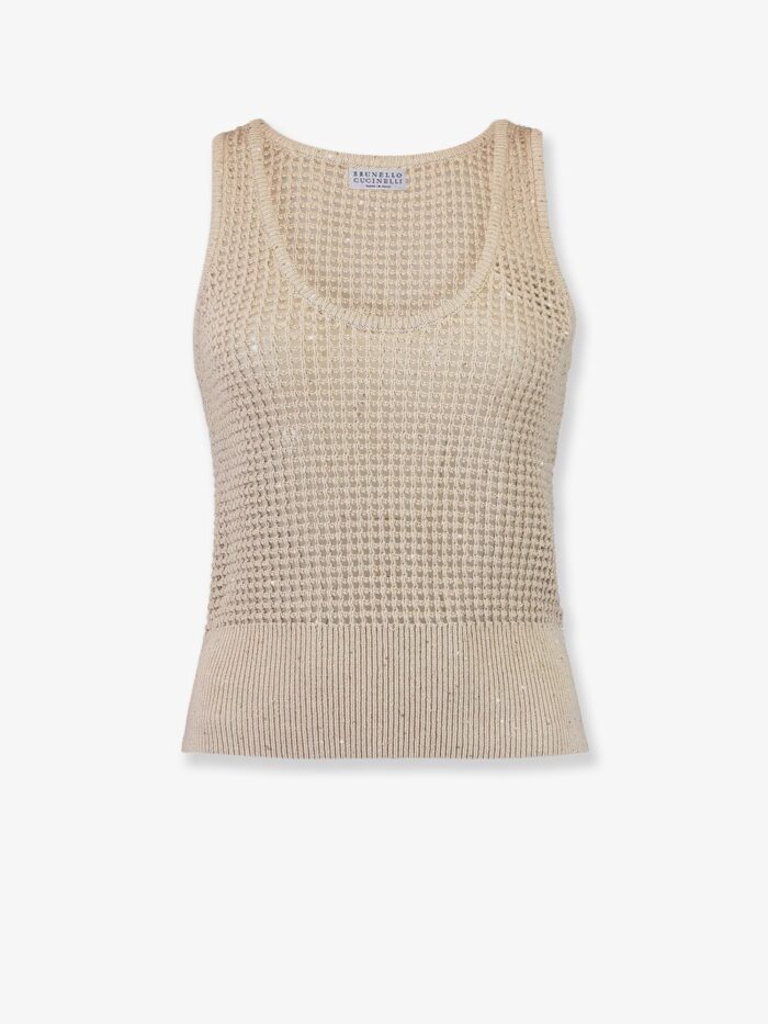 brunello cucinelli openwork cotton knit top Brunello Cucinelli Openwork Cotton Knit Top