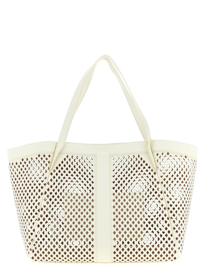twin set openwork leather shopping bag TWIN SET Openwork Leather Shopping Bag