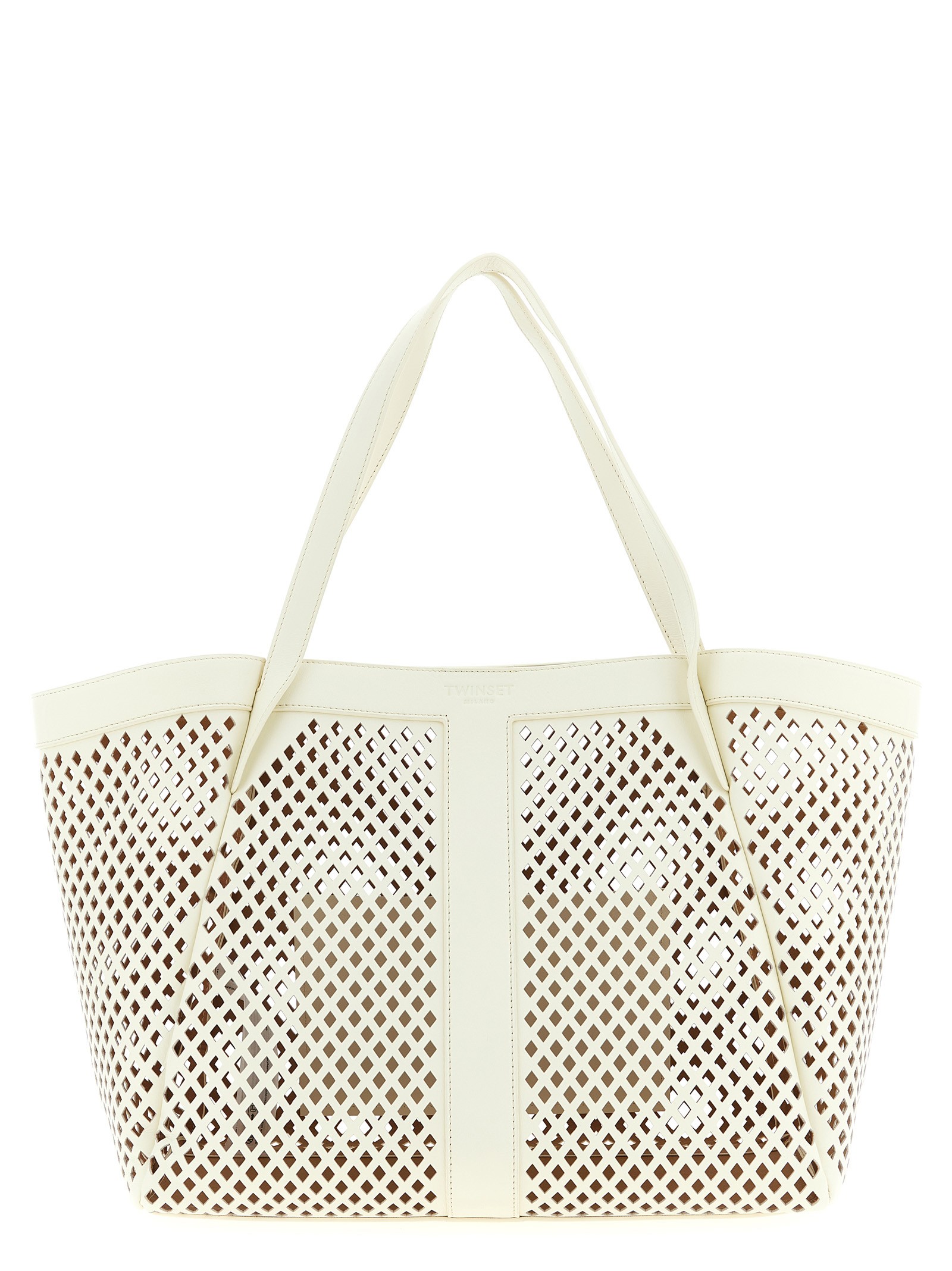 TWIN SET Openwork Leather Shopping Bag