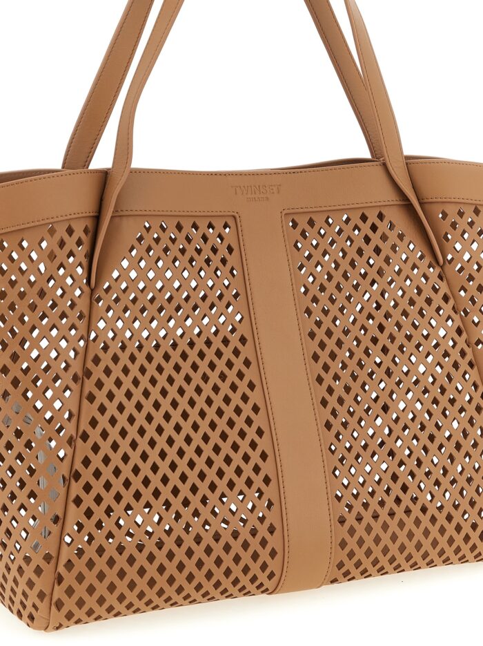 TWIN SET Openwork Leather Shopping Bag