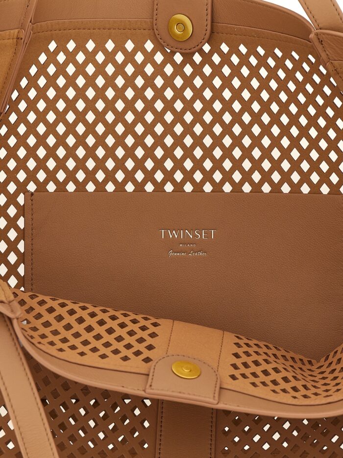 TWIN SET Openwork Leather Shopping Bag