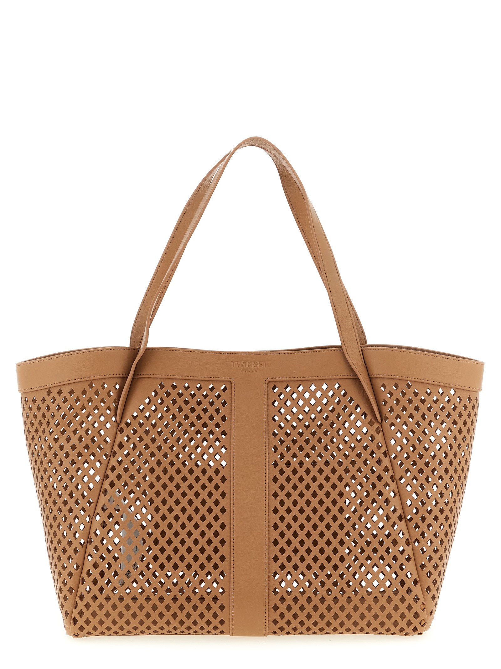 TWIN SET Openwork Leather Shopping Bag