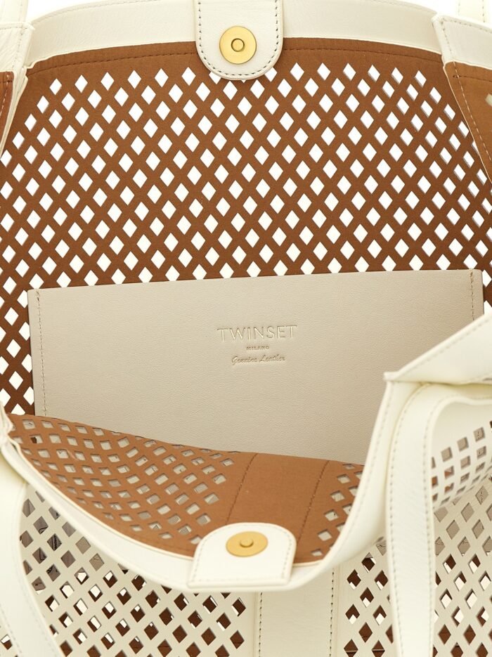 TWIN SET Openwork Leather Shopping Bag