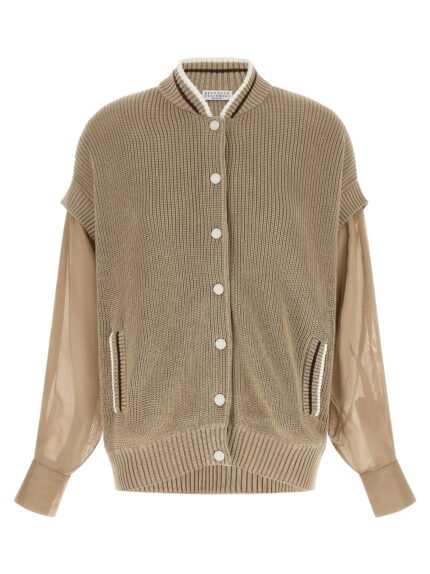 Brunello Cucinelli Organza Sleeve Cardigan