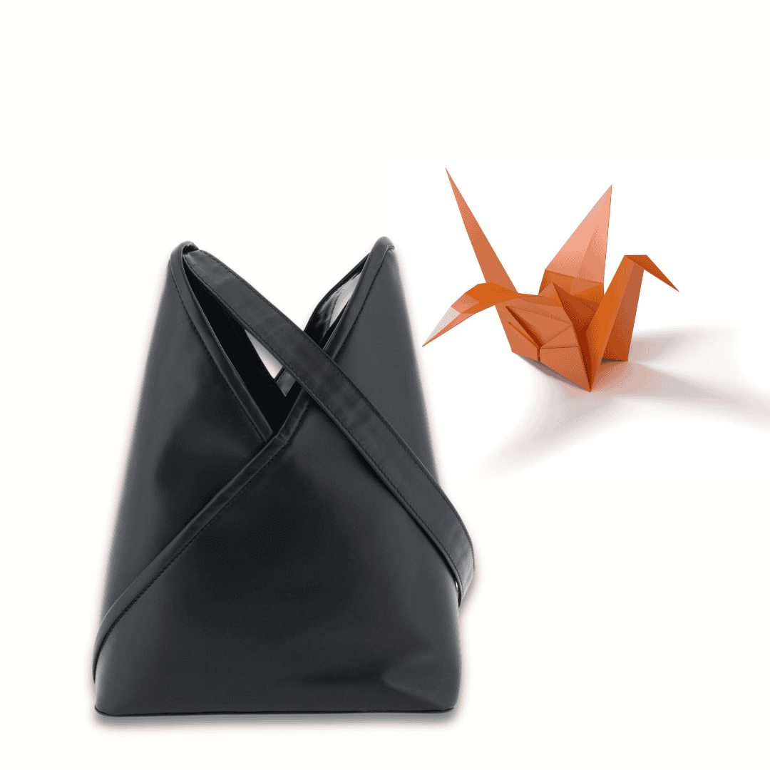 Japanese leather bag by MM6 Maison Margiela featuring an origami-inspired design.