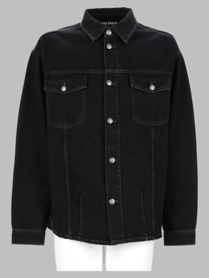 palm angels overshirt in denim con logo Palm Angels Overshirt In Denim Con Logo