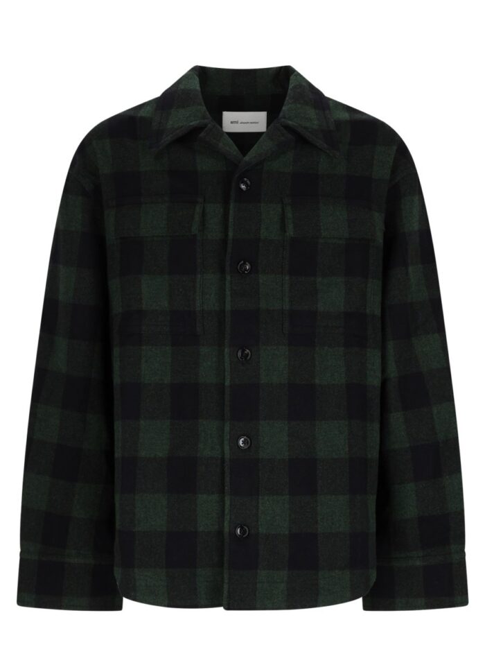 ami paris overshirt in lana a quadri AMI PARIS Overshirt In Lana A Quadri