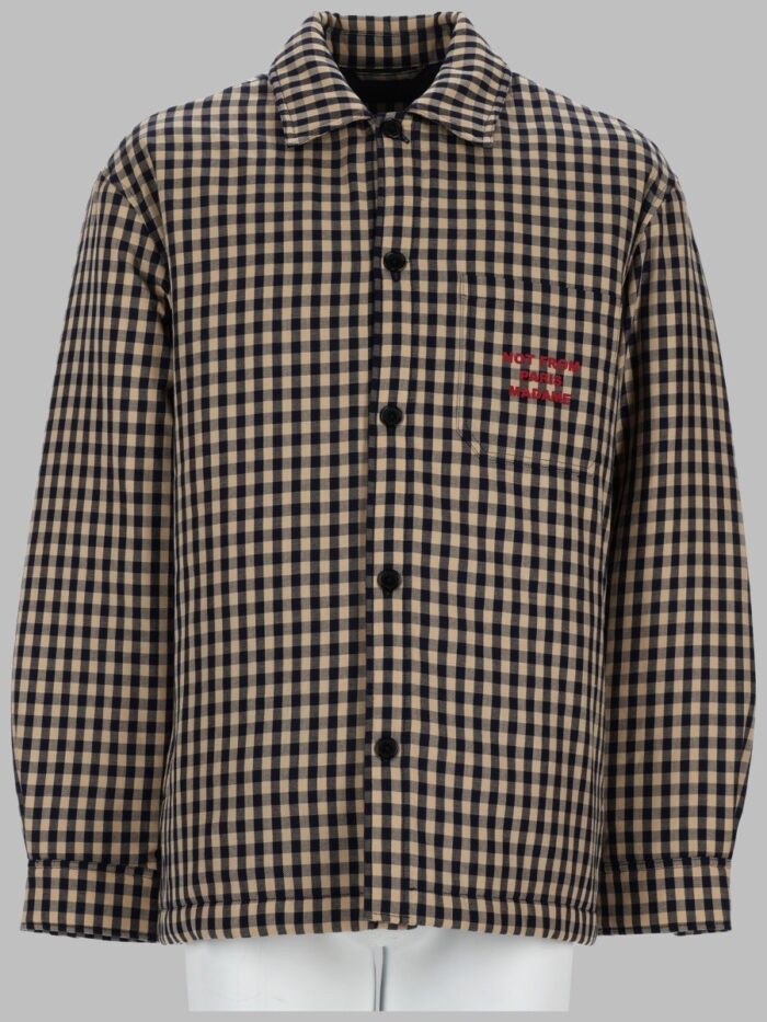 drole de monsieur overshirt "slogan" in cotone check Drole De Monsieur OVERSHIRT "SLOGAN" IN COTONE CHECK