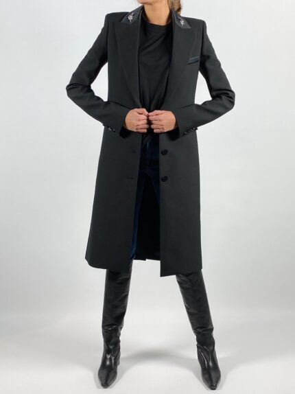 PACO RABANNE Black Coat With Embroidered Collar